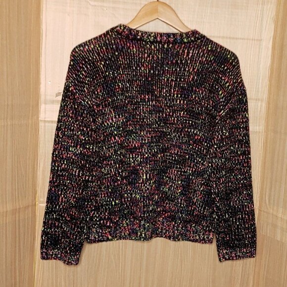 Justice Girls Black Cropped New Sweater With Multi Color Threads Large - Picture 2 of 7